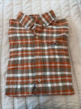 Southern Point Orange and Brown Plaid Button-Down Shirt